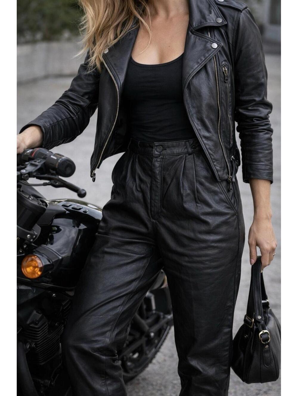 Vintage 1980s Genuine Black Biker 100% Leather Pants Women’s Size 10 26x28